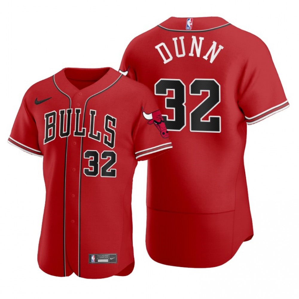 Men's Chicago Bulls #32 Kris Dunn 2020 Red NBA X MLB Crossover Edition Stitched Jersey