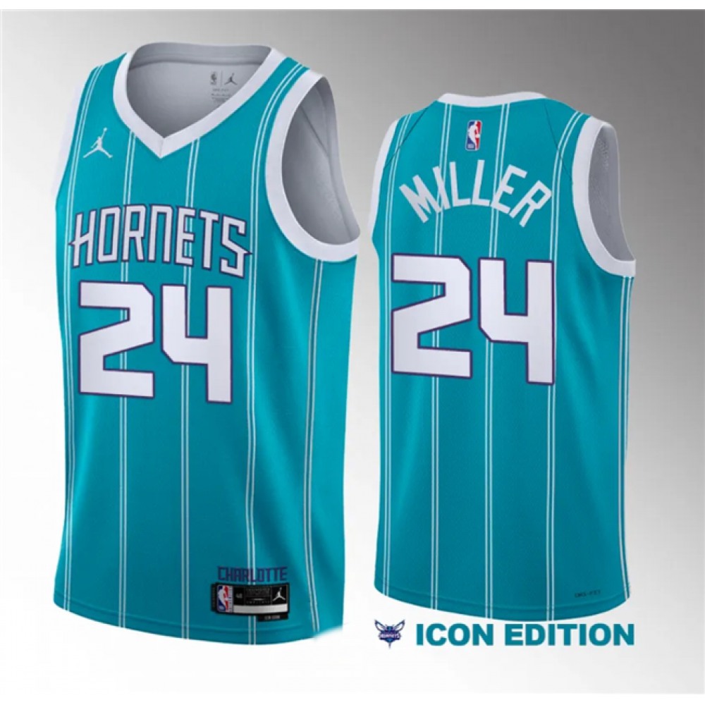 Men's Charlotte Hornets #24 Brandon Miller Teal 2022/23 Draft Icon Edition Stitched Basketball Jersey Men's Charlotte Hornets #24 Brandon Miller Teal 2022/23 Draft Icon Edition Stitched Basketball Jersey