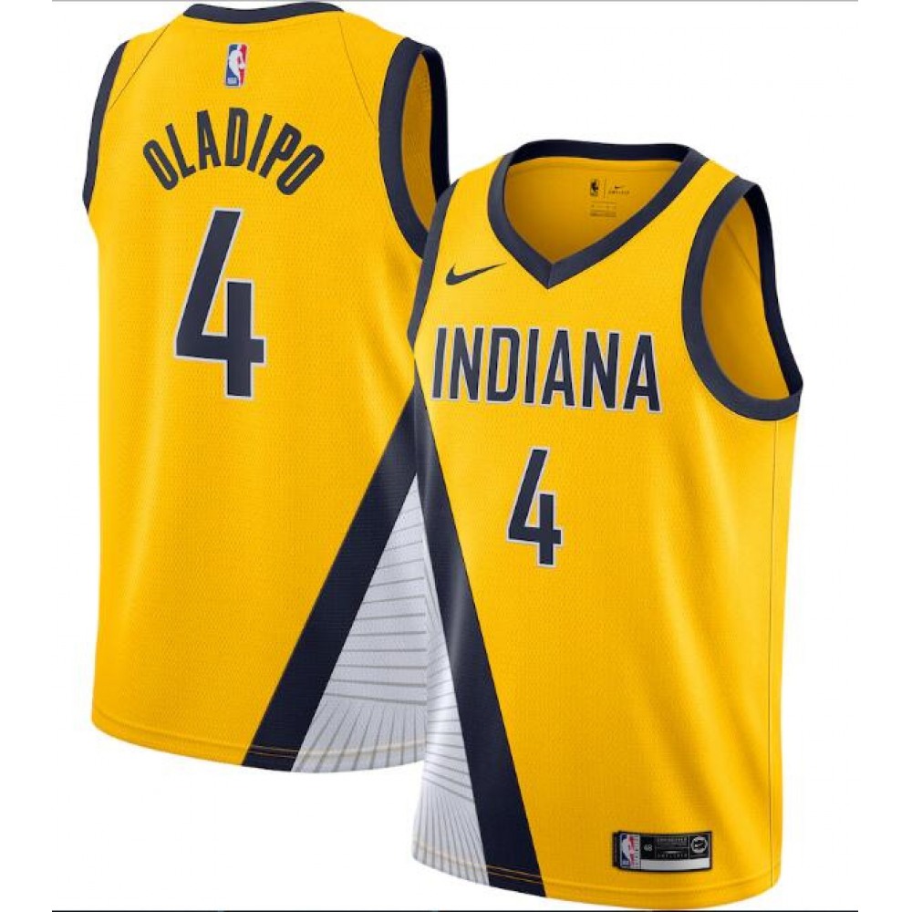 Men's Indiana Pacers #4 Victor Oladipo Yellow Statement Edition Swingman Stitched Jersey Men's Indiana Pacers #4 Victor Oladipo Yellow Statement Edition Swingman Stitched Jersey
