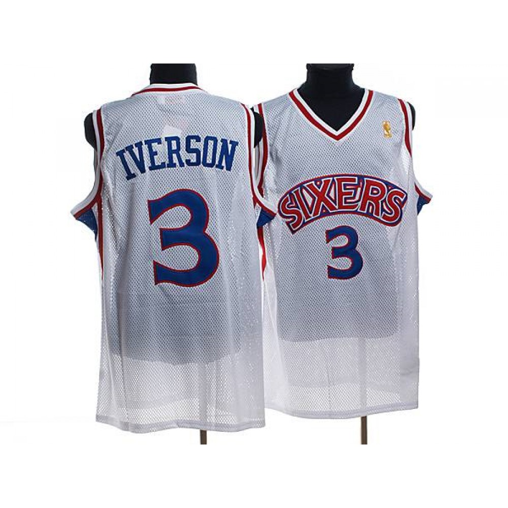 Mitchell and Ness 76ers #3 Allen Iverson Stitched White Throwback NBA Jersey