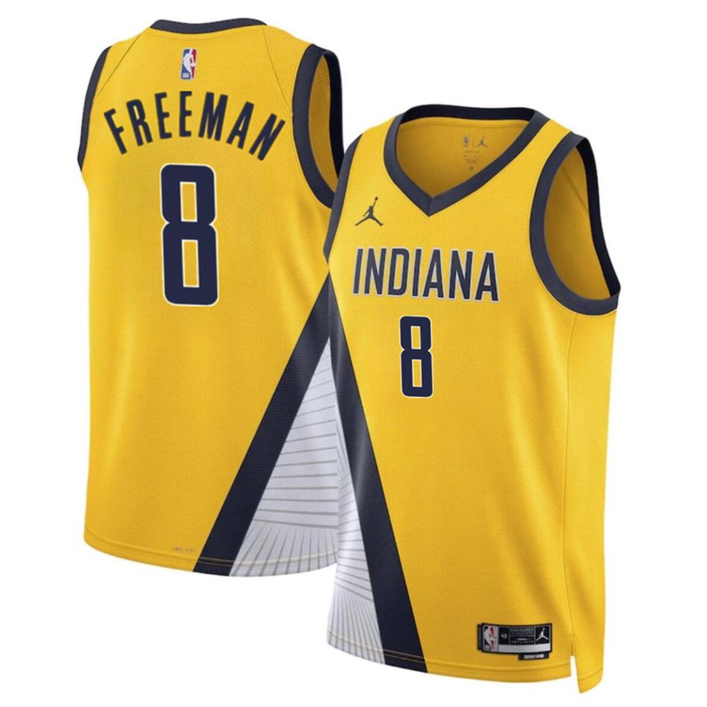 Men's Indiana Pacers #8 Enrique Freeman Yellow 2024 Draft Statement Edition Stitched Basketball Jersey