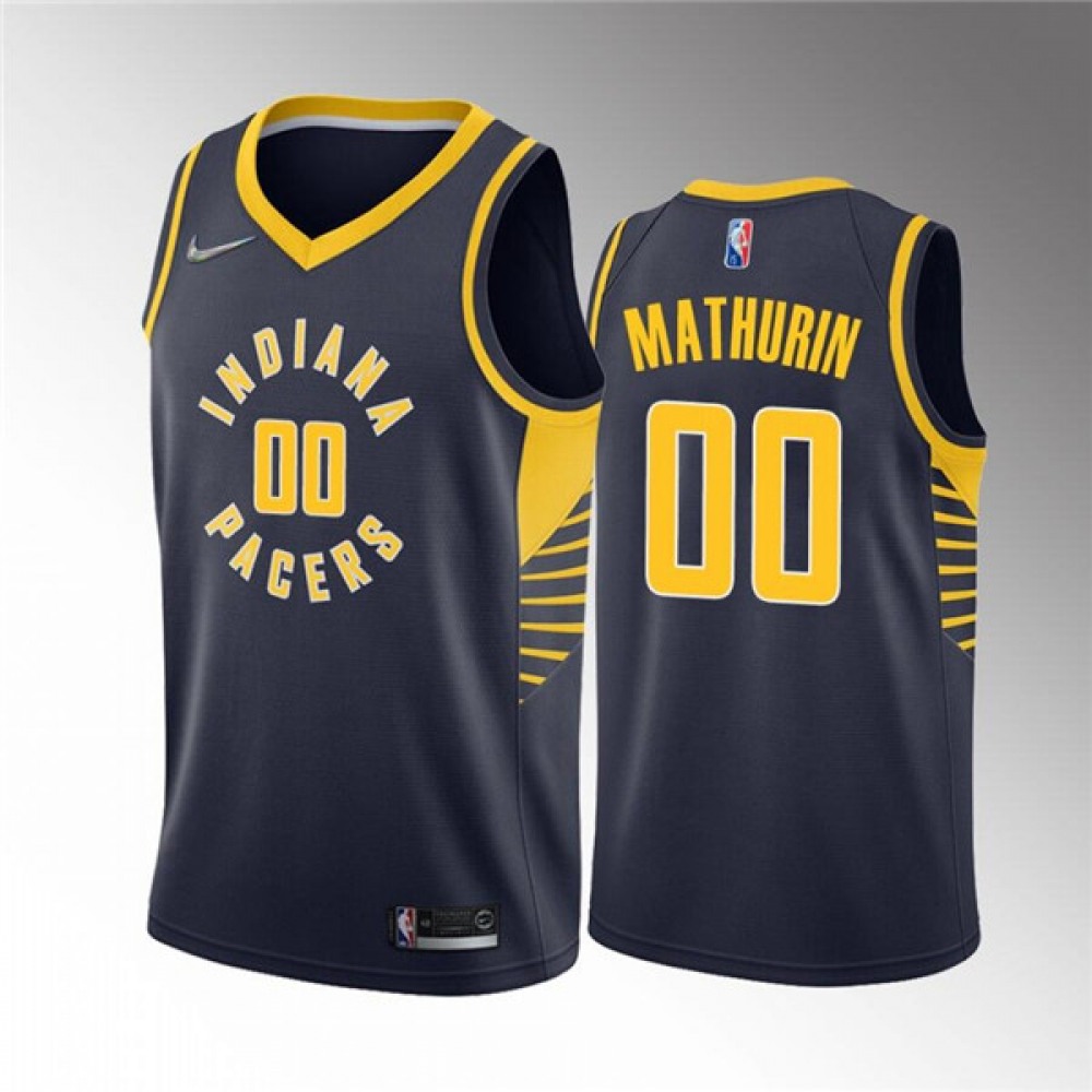 Men's Indiana Pacers #00 Bennedict Mathurin Navy Icon Edition 75th Anniversary Stitched Basketball Jersey Men's Indiana Pacers #00 Bennedict Mathurin Navy Icon Edition 75th Anniversary Stitched Basketball Jersey