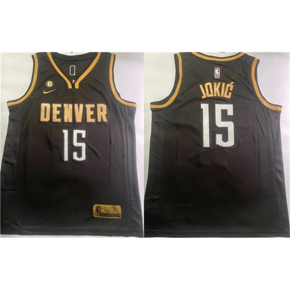 Men's Denver Nuggets #15 Nikola Jokic Black With NO.6 Patch Stitched Jersey