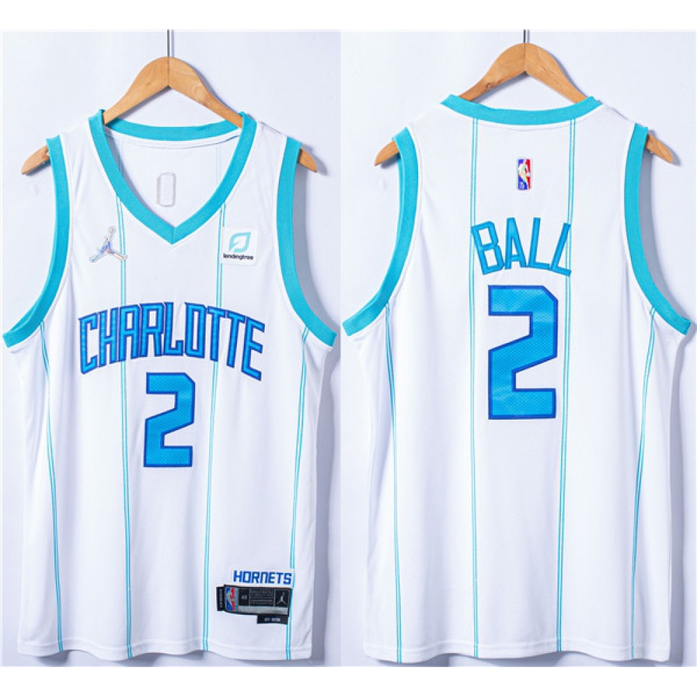 Men's Charlotte Hornets #2 LaMelo Ball White 75th Anniversary Stitched NBA Jersey Men's Charlotte Hornets #2 LaMelo Ball White 75th Anniversary Stitched NBA Jersey