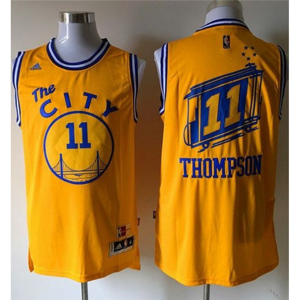 Warriors #11 Klay Thompson Gold Throwback The City Stitched NBA Jersey Warriors #11 Klay Thompson Gold Throwback The City Stitched NBA Jersey