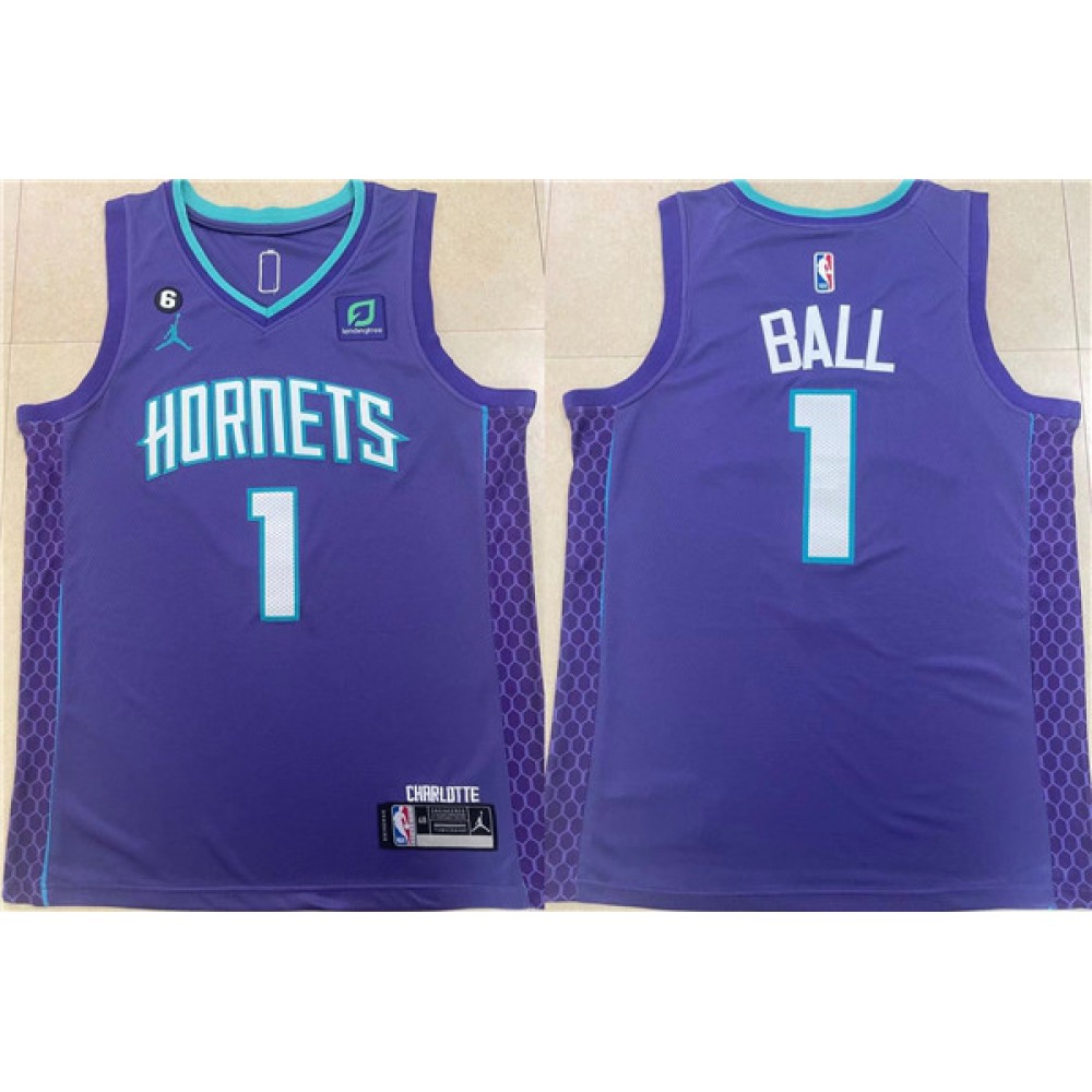 Youth Charlotte Hornets #1 LaMelo Ball Purple No.6 Patch Stitched Basketball Jersey Youth Charlotte Hornets #1 LaMelo Ball Purple No.6 Patch Stitched Basketball Jersey