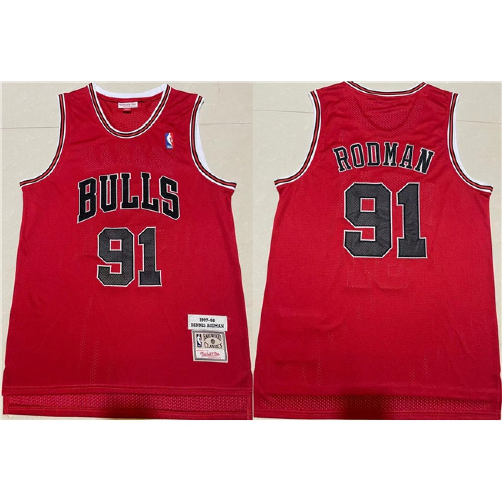 Men's Chicago Bulls #91 Dennis Rodman 1997-98 Red Throwback Stitched Jersey Men's Chicago Bulls #91 Dennis Rodman 1997-98 Red Throwback Stitched Jersey