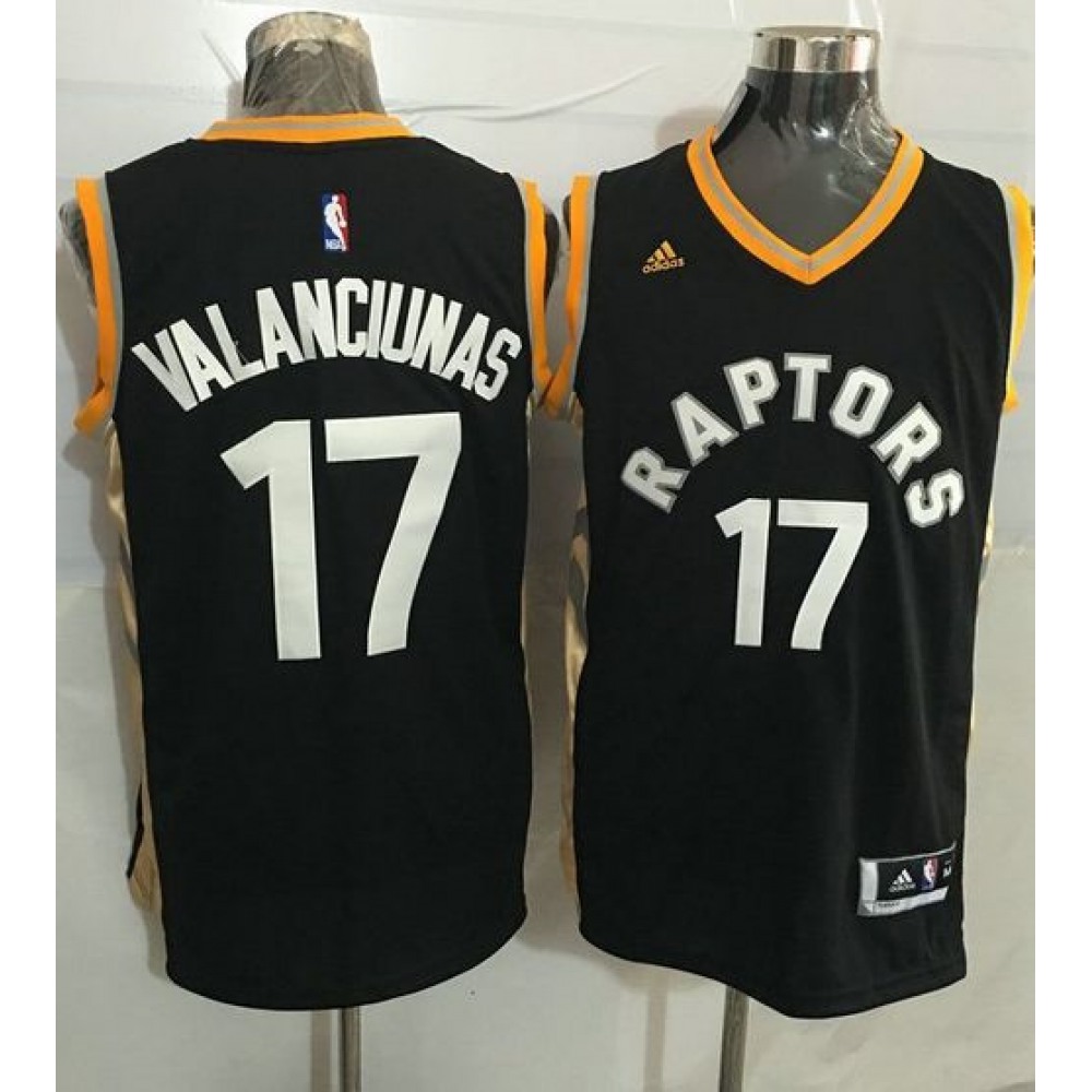 Raptors #17 Jonas Valanciunas Black/Gold Stitched NBA Jersey
