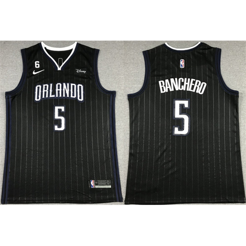 Men's Orlando Magic #5 Paolo Banchero Black With No.6 Patch Icon Edition Stitched Swingman Jersey Men's Orlando Magic #5 Paolo Banchero Black With No.6 Patch Icon Edition Stitched Swingman Jersey