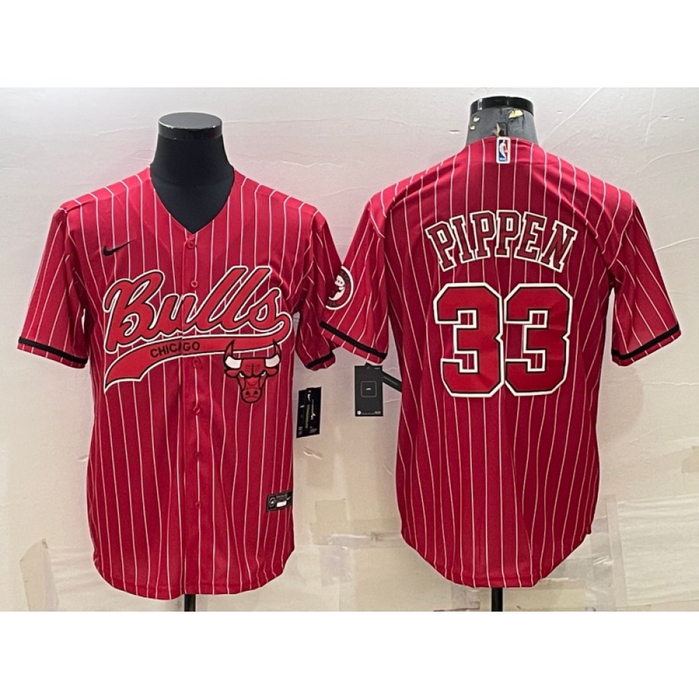 Men's Chicago Bulls #33 Scottie Pippen Red With Patch Cool Base Stitched Baseball Jersey Men's Chicago Bulls #33 Scottie Pippen Red With Patch Cool Base Stitched Baseball Jersey