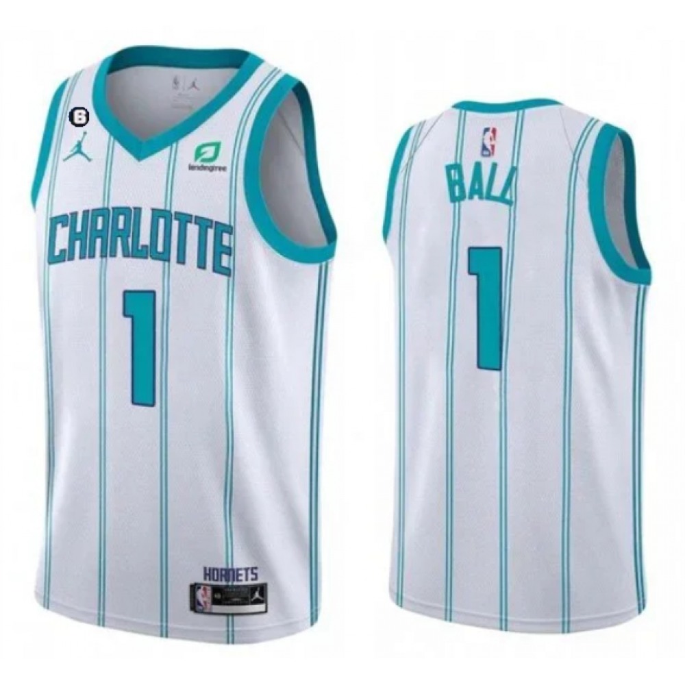 Men's Charlotte Hornets #1 LaMelo Ball White No.6 Patch Stitched Basketball Jersey Men's Charlotte Hornets #1 LaMelo Ball White No.6 Patch Stitched Basketball Jersey