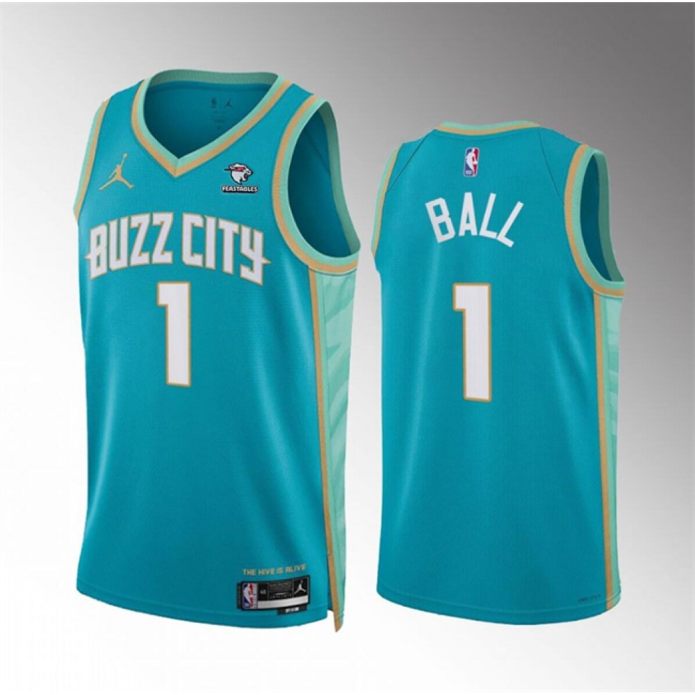 Men's Charlotte Hornets #1 LaMelo Ball Teal 2023/24 City Edition Stitched Basketball Jersey Men's Charlotte Hornets #1 LaMelo Ball Teal 2023/24 City Edition Stitched Basketball Jersey