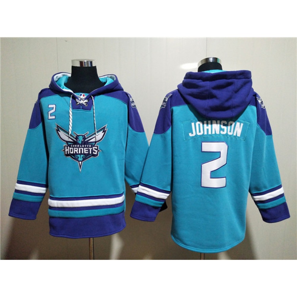 Men's Charlotte Hornets #2 Larry Johnson Aqua Lace-Up Pullover Hoodie Men's Charlotte Hornets #2 Larry Johnson Aqua Lace-Up Pullover Hoodie