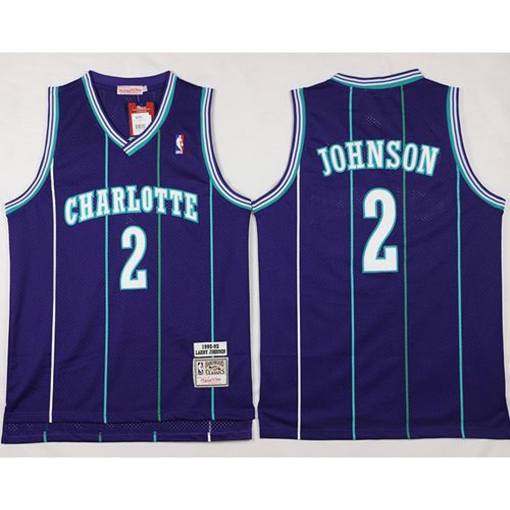 Mitchell And Ness Hornets #2 Larry Johnson Purple Throwback Stitched NBA Jersey Mitchell And Ness Hornets #2 Larry Johnson Purple Throwback Stitched NBA Jersey