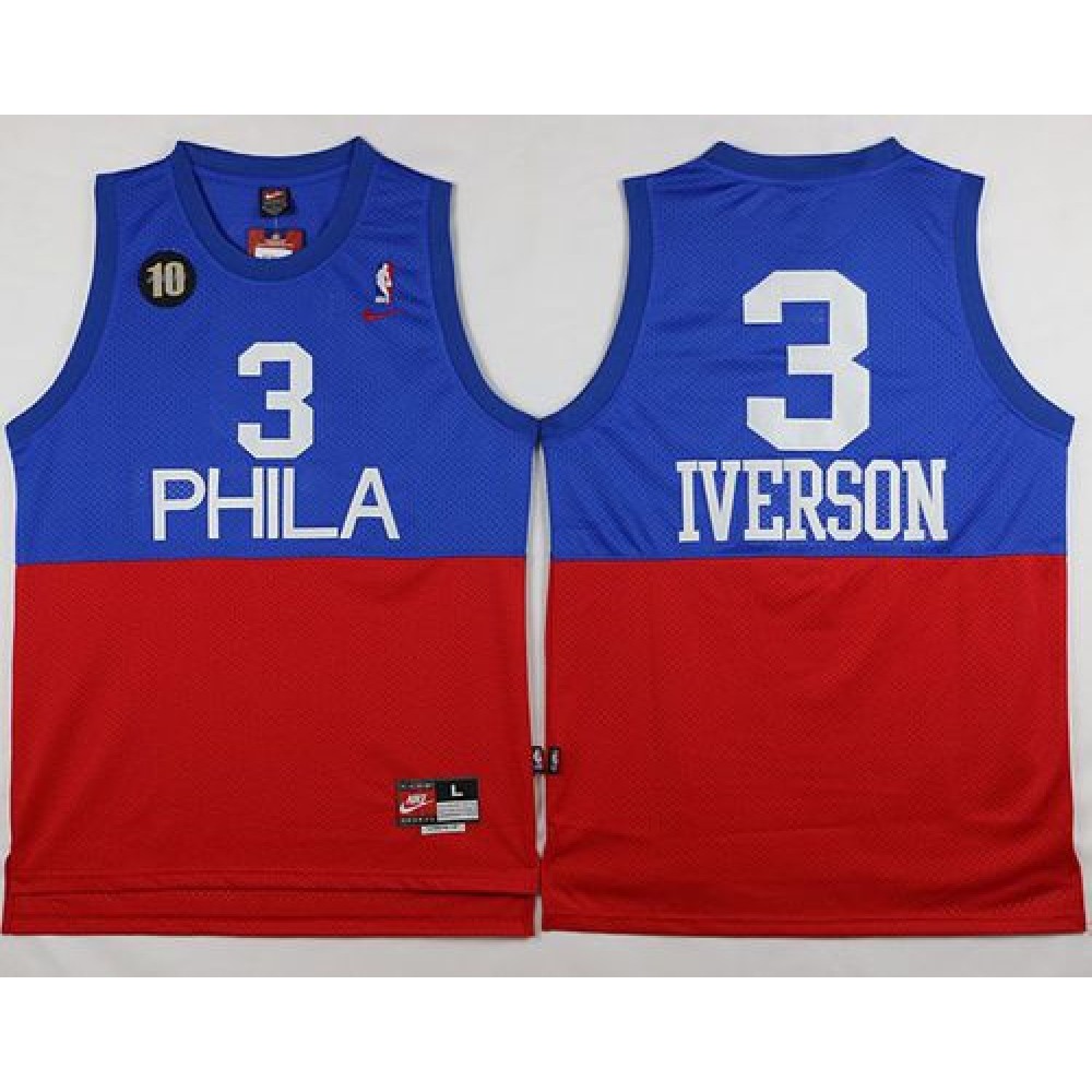 76ers #3 Allen Iverson Red/Blue Nike Throwback Stitched NBA Jersey