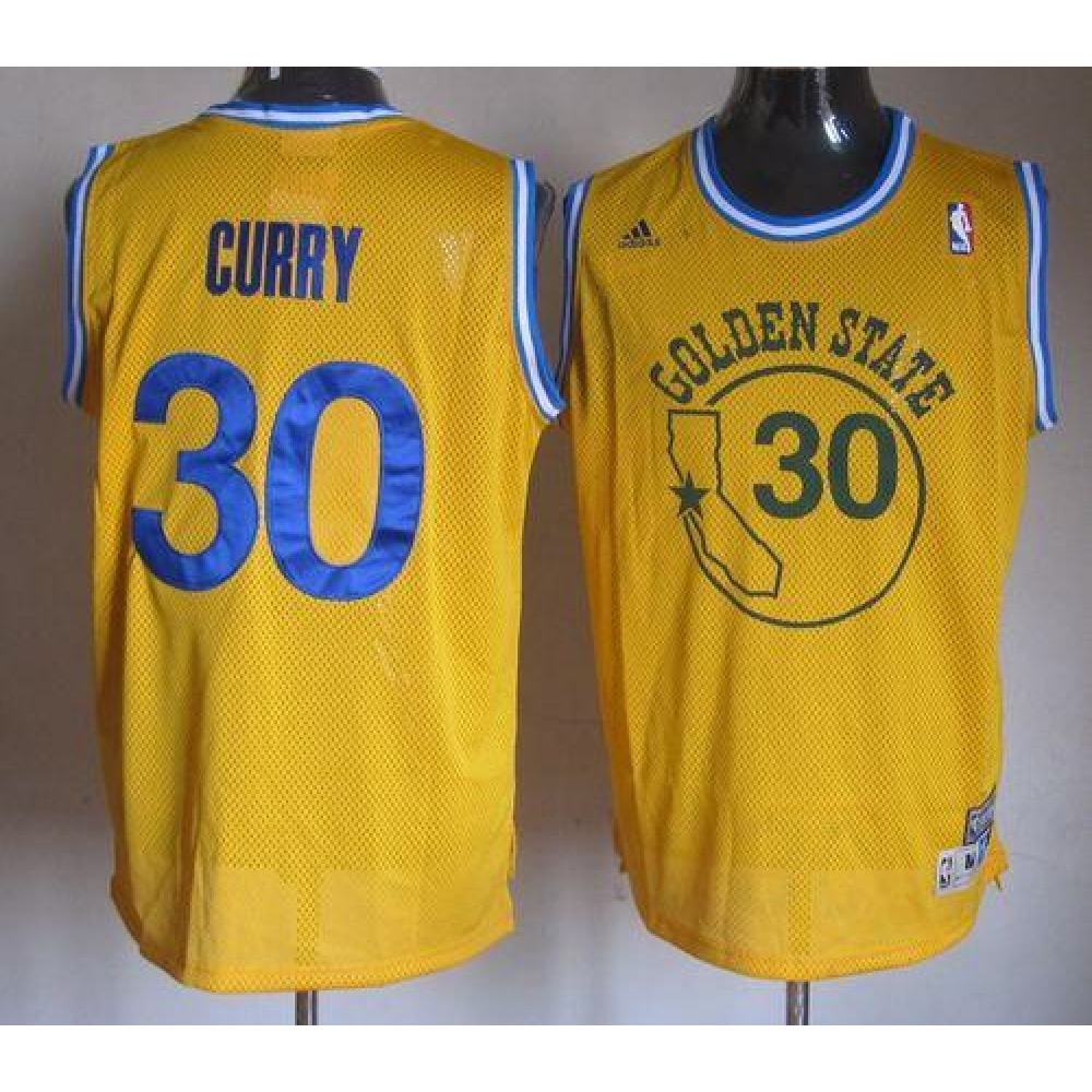 Warriors #30 Stephen Curry Gold New Throwback Stitched NBA Jersey