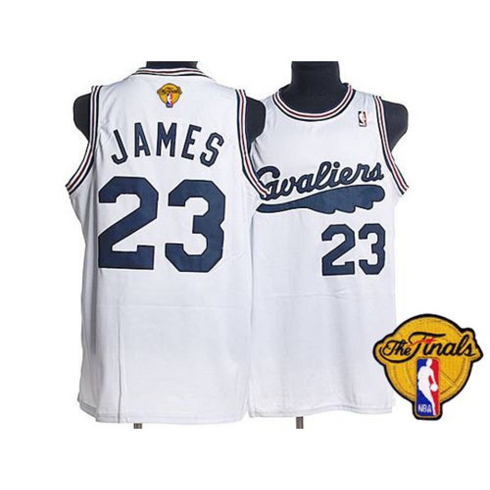 Mitchell and Ness Cavaliers #23 LeBron James White Throwback The Finals Patch Stitched NBA Jersey