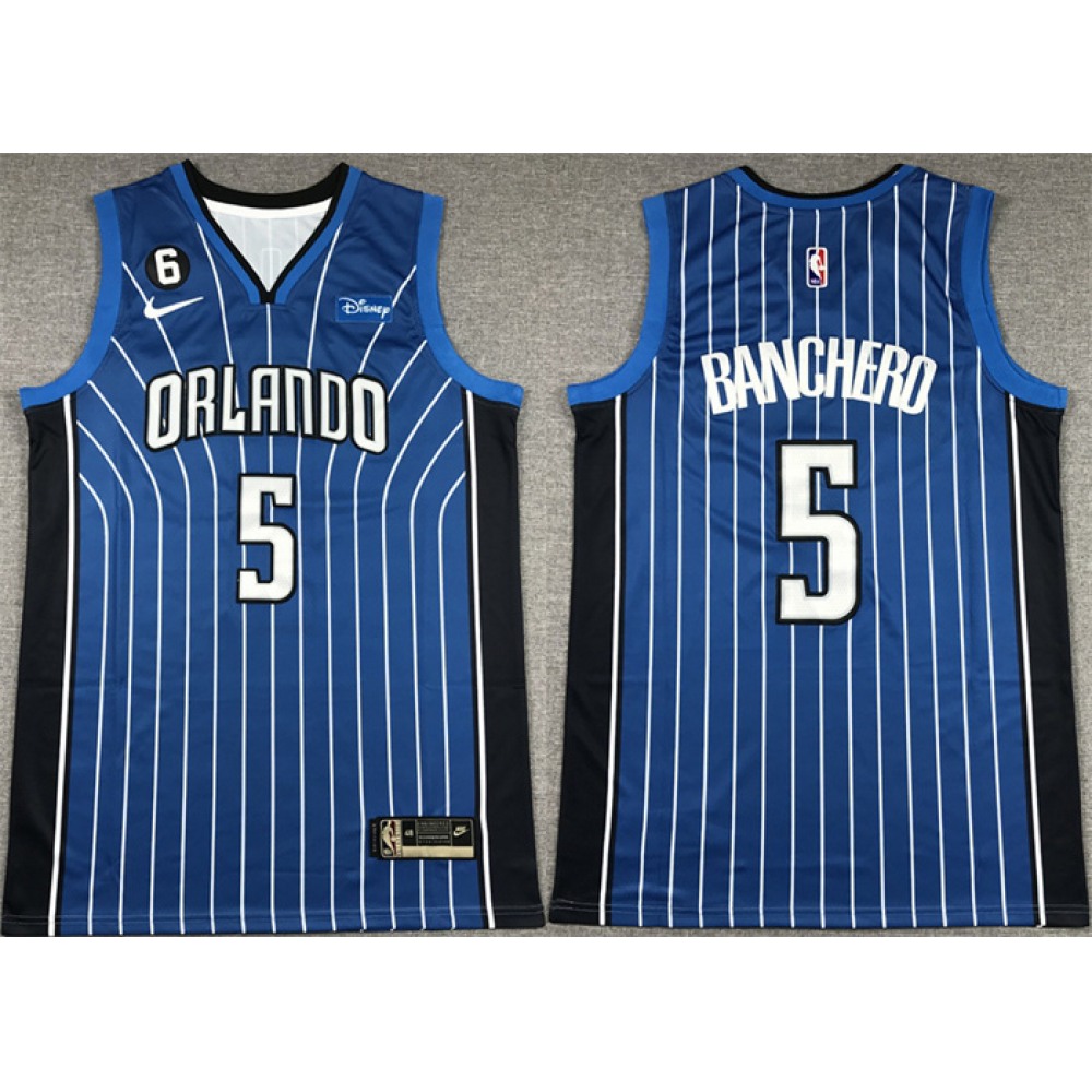 Men's Orlando Magic #5 Paolo Banchero Blue With No.6 Patch Icon Edition Stitched Swingman Jersey Men's Orlando Magic #5 Paolo Banchero Blue With No.6 Patch Icon Edition Stitched Swingman Jersey