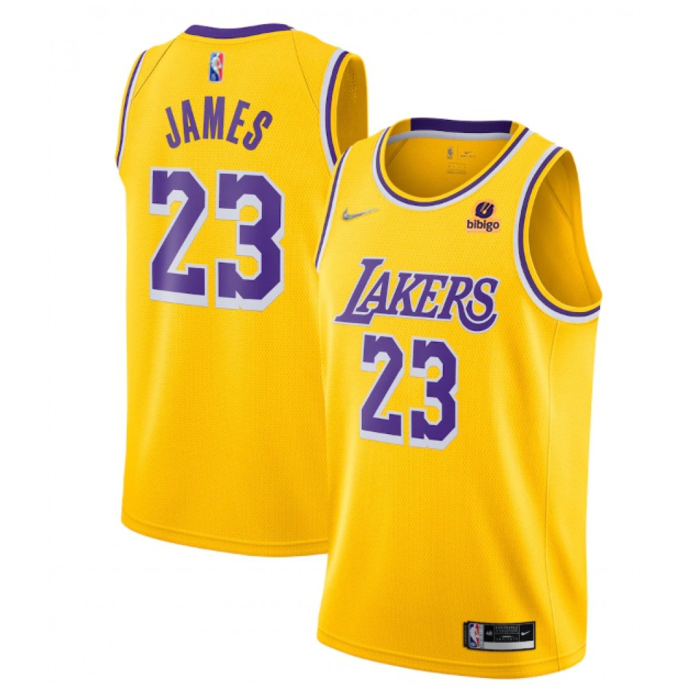 Men's Los Angeles Lakers #23 LeBron James Yellow 2021 75th Anniversary Stitched Jersey Men's Los Angeles Lakers #23 LeBron James Yellow 2021 75th Anniversary Stitched Jersey