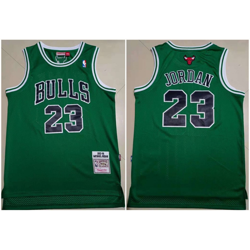 Men's Chicago Bulls #23 Michael Jordan Green Throwback Stitched Basketball Jersey