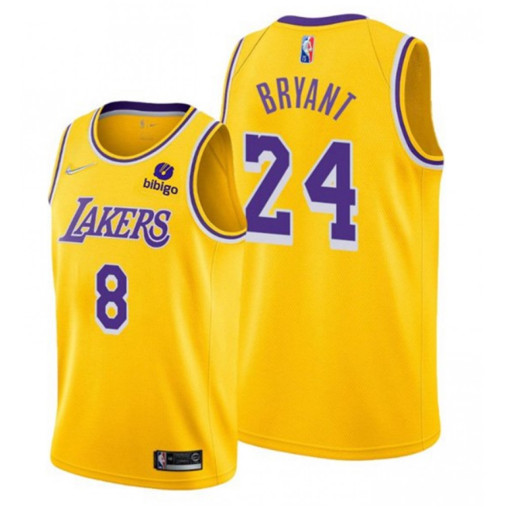 Men's Los Angeles Lakers Front #8 Back #24 Kobe Bryant 75th Anniversary Yellow Stitched Basketball Jersey