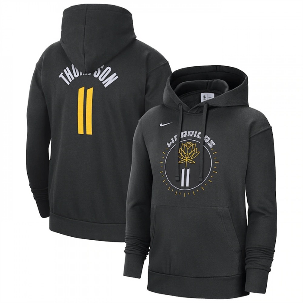 Men's Golden State Warriors #11 Klay Thompson Black 2022/23 City Edition Name & Number Essential Pullover Hoodie Men's Golden State Warriors #11 Klay Thompson Black 2022/23 City Edition Name & Number Essential Pullover Hoodie