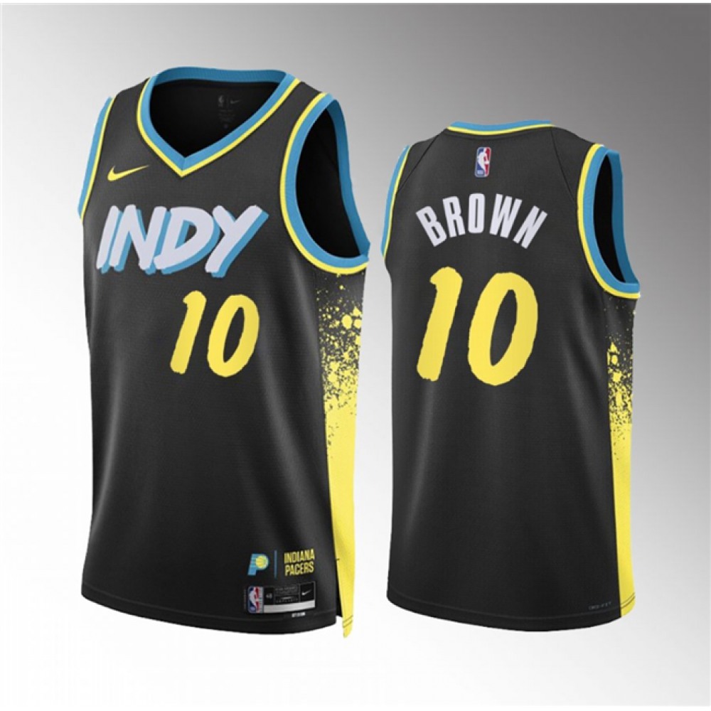 Men's Indiana Pacers #10 Kendall Brown Black 2023/24 City Edition Stitched Basketball Jersey Men's Indiana Pacers #10 Kendall Brown Black 2023/24 City Edition Stitched Basketball Jersey