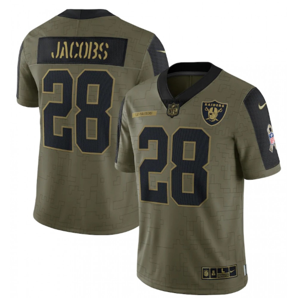Men's Las Vegas Raiders #28 Josh Jacobs 2021 Olive Salute To Service Limited Stitched Jersey Men's Las Vegas Raiders #28 Josh Jacobs 2021 Olive Salute To Service Limited Stitched Jersey