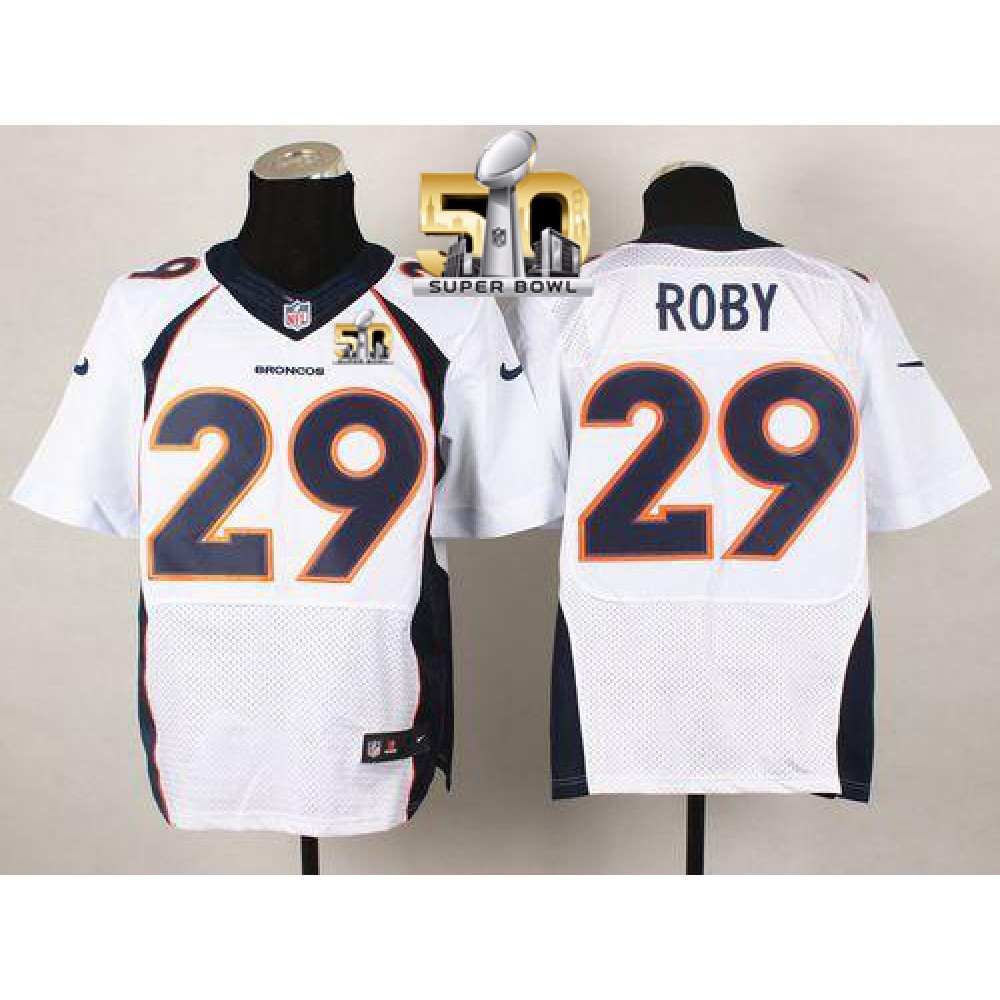 Nike Broncos #29 Bradley Roby White Super Bowl 50 Men's Stitched NFL New Elite Jersey