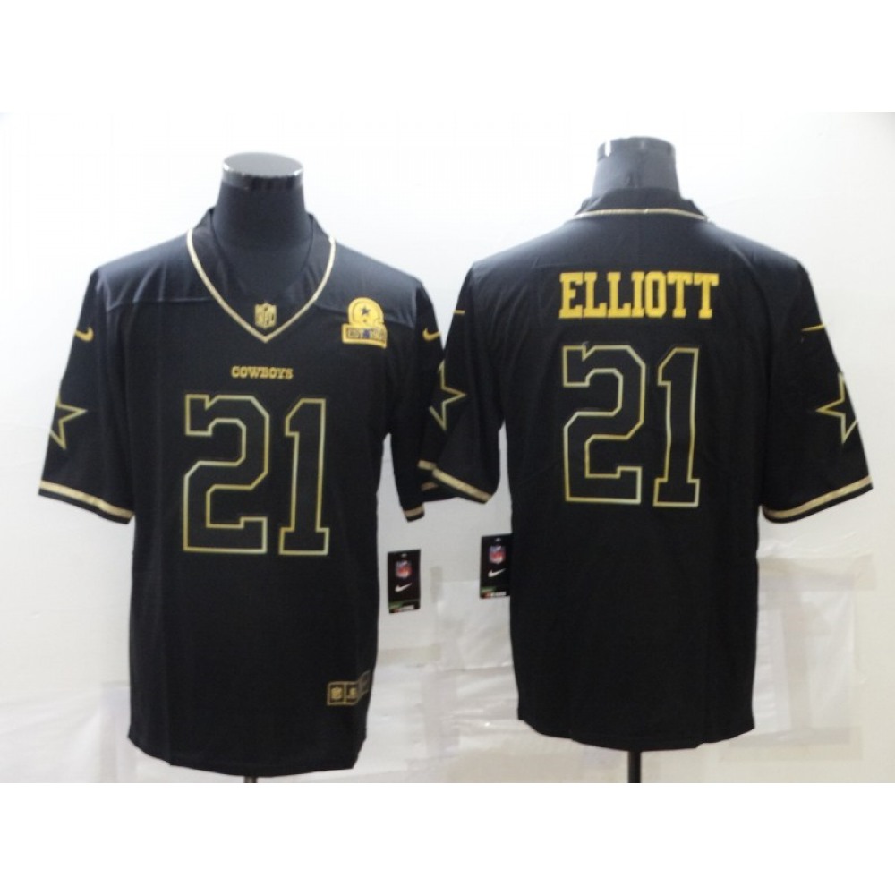 Men's Dallas Cowboys #21 Ezekiel Elliott Black Golden Edition With 1960 Patch Limited Stitched Jersey Men's Dallas Cowboys #21 Ezekiel Elliott Black Golden Edition With 1960 Patch Limited Stitched Jersey