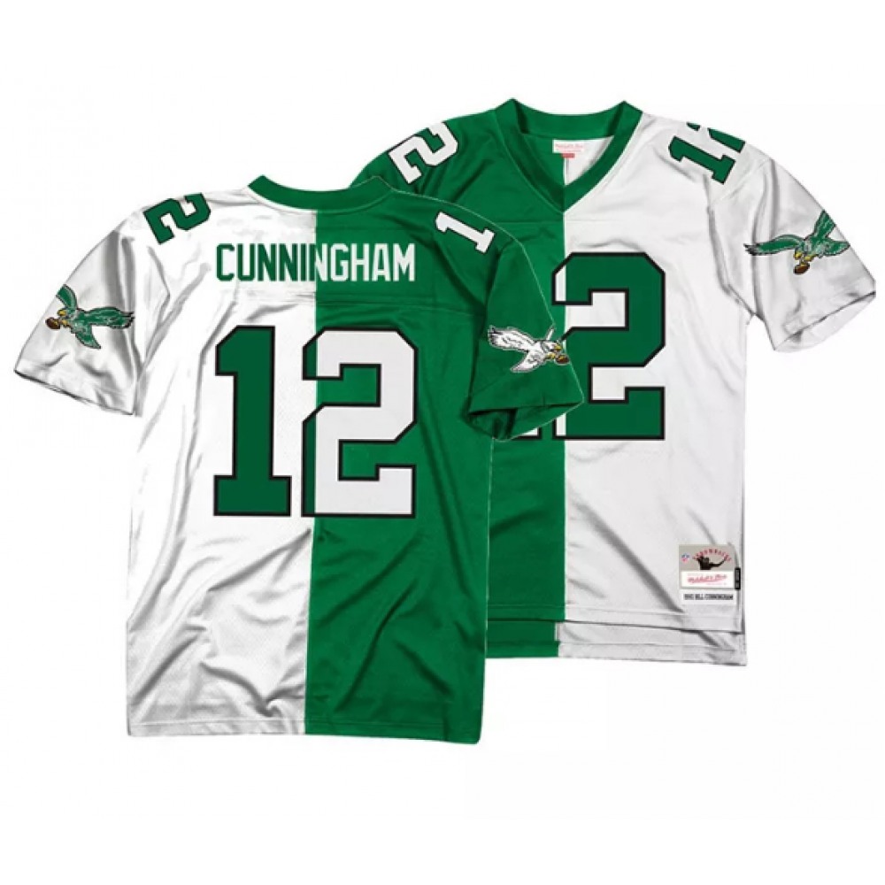Men's Philadelphia Eagles #12 Randall Cunningham Home & Away Split Legacy Stitched Jersey Men's Philadelphia Eagles #12 Randall Cunningham Home & Away Split Legacy Stitched Jersey