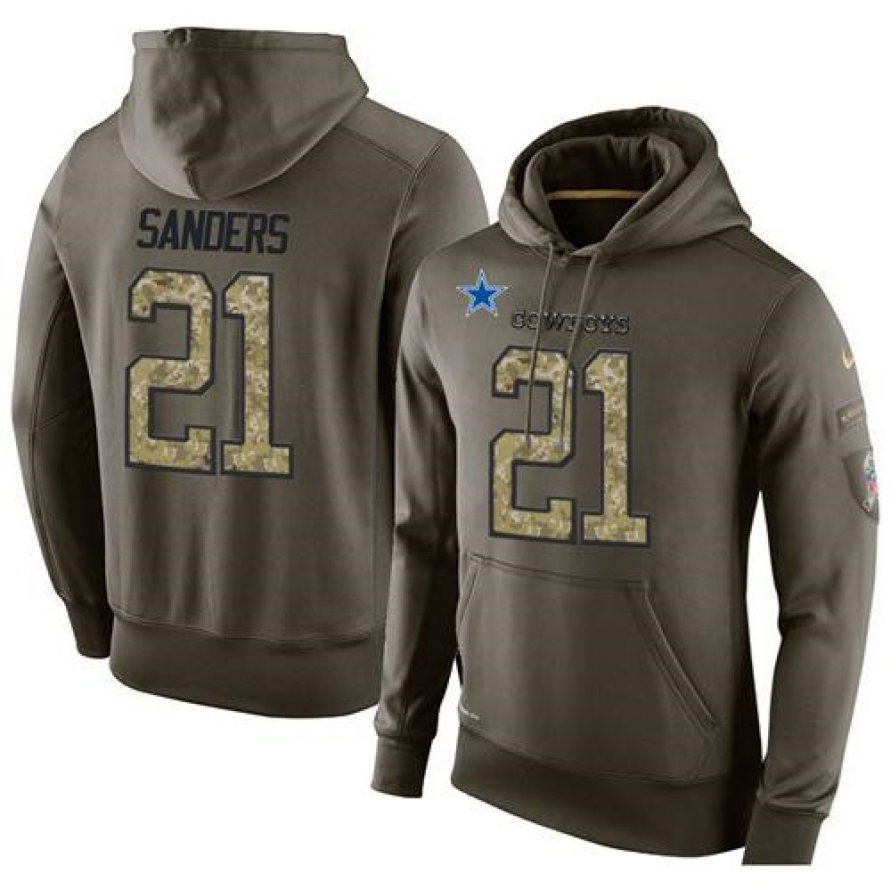 NFL Men's Nike Dallas Cowboys #21 Deion Sanders Stitched Green Olive Salute To Service KO Performance Hoodie NFL Men's Nike Dallas Cowboys #21 Deion Sanders Stitched Green Olive Salute To Service KO Performance Hoodie