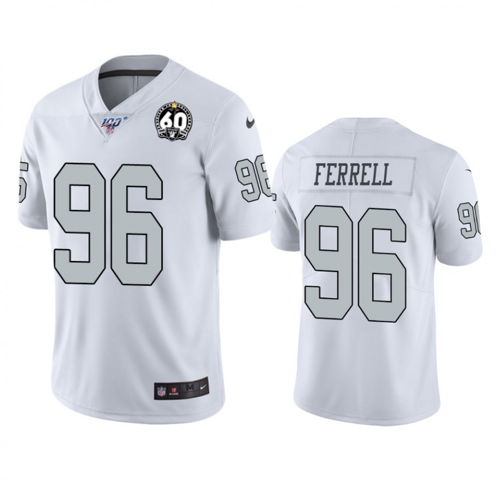 Men's Oakland Raiders #96 Clelin Ferrell White 100th Season with 60 Patch Color Rush Limited Stitched NFL Jersey Men's Oakland Raiders #96 Clelin Ferrell White 100th Season with 60 Patch Color Rush Limited Stitched NFL Jersey