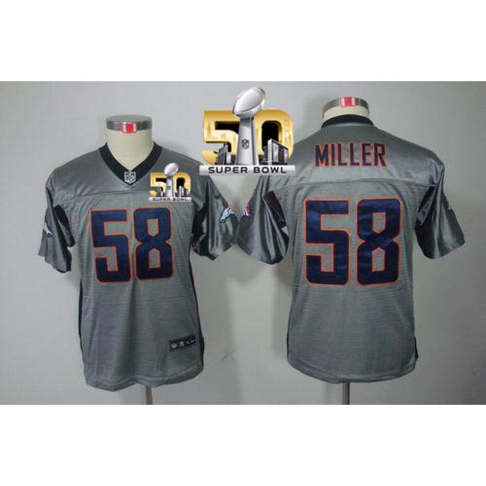 Nike Broncos #58 Von Miller Grey Shadow Super Bowl 50 Youth Stitched NFL Elite Jersey