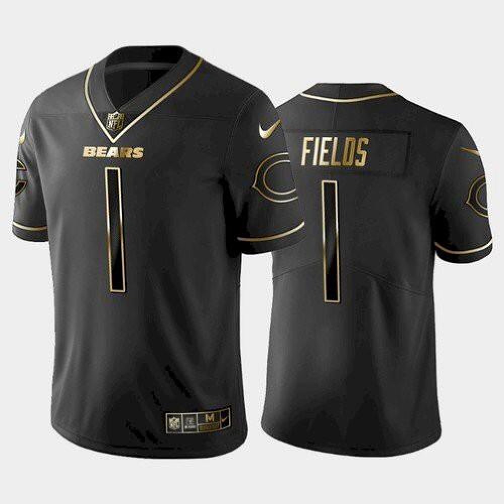 Men's Chicago Bears #1 Justin Fields Black golden edition Stitched Jersey Men's Chicago Bears #1 Justin Fields Black golden edition Stitched Jersey