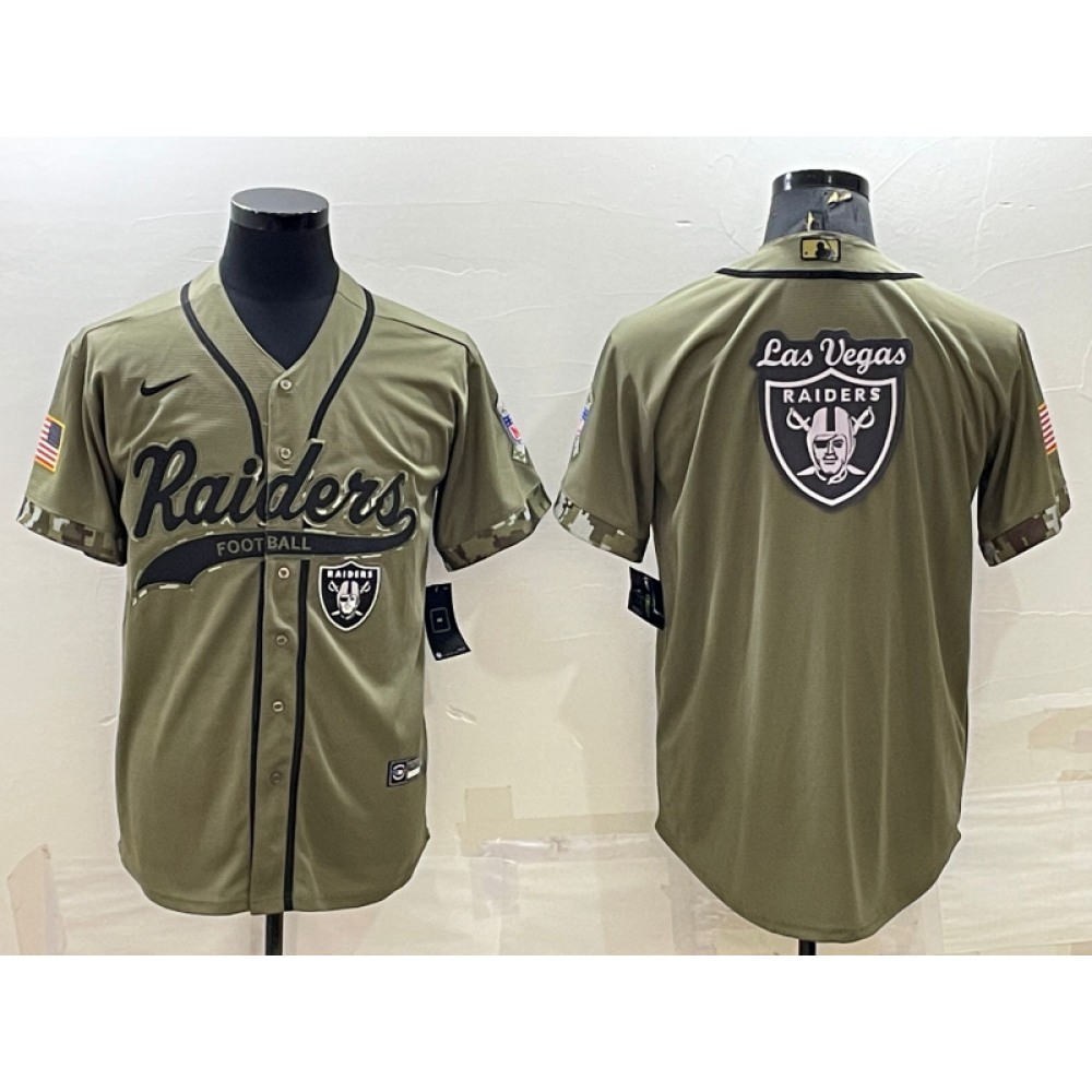 Men's Las Vegas Raiders Olive Salute to Service Team Big Logo Cool Base Stitched Baseball Jersey Men's Las Vegas Raiders Olive Salute to Service Team Big Logo Cool Base Stitched Baseball Jersey