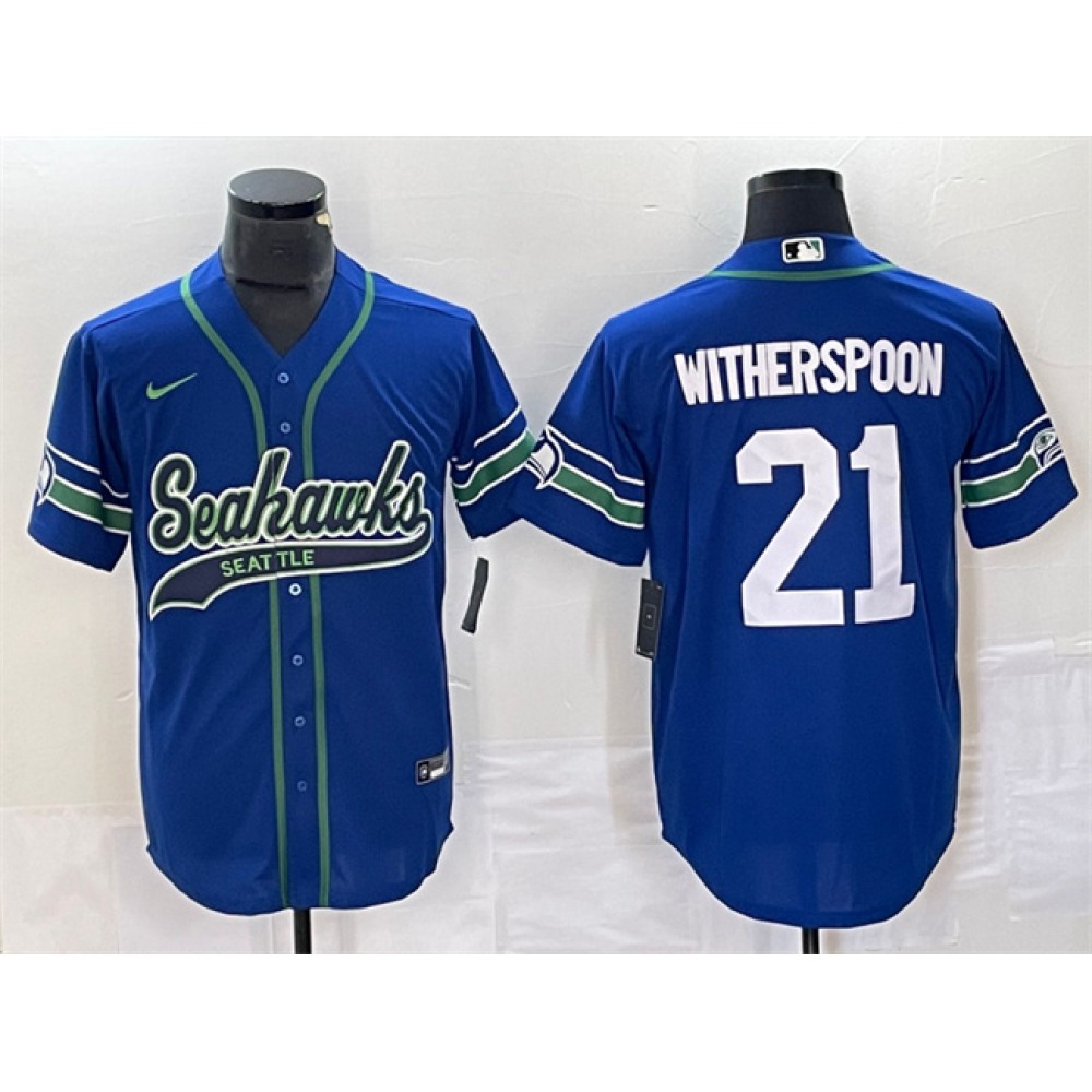 Men's Seattle Seahawks #21 Devon Witherspoon Royal Throwback Cool Base Stitched Baseball Jersey Men's Seattle Seahawks #21 Devon Witherspoon Royal Throwback Cool Base Stitched Baseball Jersey