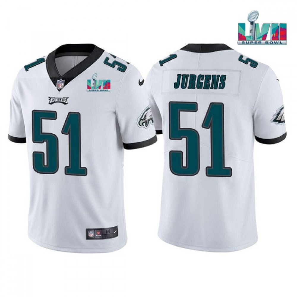 Men's Philadelphia Eagles #51 Cam Jurgens White Super Bowl LVII Vapor Untouchable Limited Stitched Jersey Men's Philadelphia Eagles #51 Cam Jurgens White Super Bowl LVII Vapor Untouchable Limited Stitched Jersey