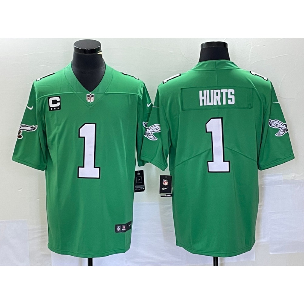 Men's Philadelphia Eagles #1 Jalen Hurts Green Vapor Limited With 3-star C Patch Stitched Football Jersey Men's Philadelphia Eagles #1 Jalen Hurts Green Vapor Limited With 3-star C Patch Stitched Football Jersey