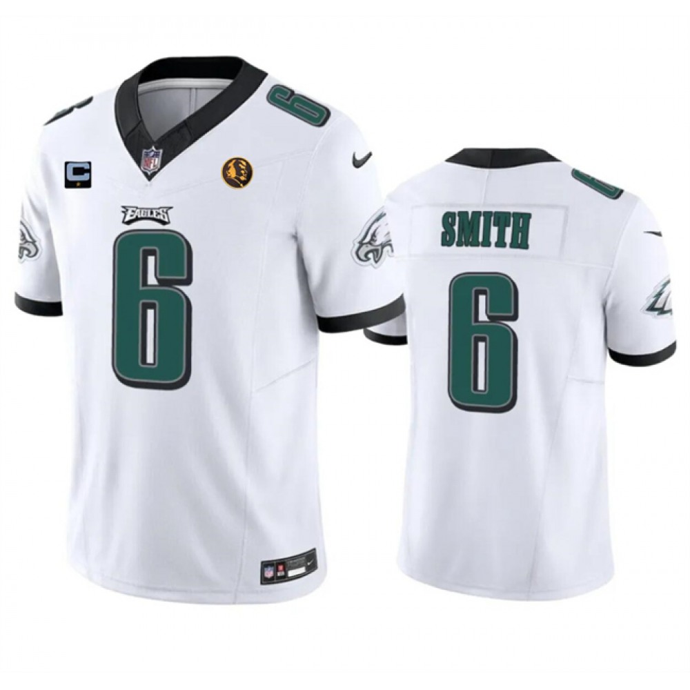 Men's Philadelphia Eagles #6 DeVonta Smith White 2023 F.U.S.E. With 1-star C Patch And John Madden Patch Vapor Limited Stitched Football Jersey Men's Philadelphia Eagles #6 DeVonta Smith White 2023 F.U.S.E. With 1-star C Patch And John Madden Patch Vapor Limited Stitched Football Jersey