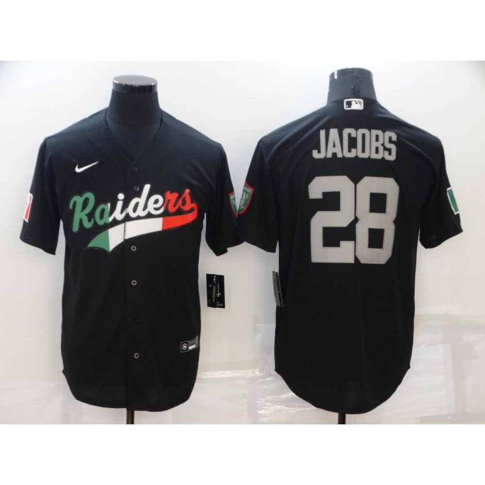 Men's Las Vegas Raiders #28 Josh Jacobs Black Mexico Stitched Jersey Men's Las Vegas Raiders #28 Josh Jacobs Black Mexico Stitched Jersey