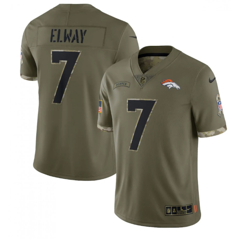 Men's Denver Broncos #7 John Elway Olive 2022 Salute To Service Limited Stitched Jersey Men's Denver Broncos #7 John Elway Olive 2022 Salute To Service Limited Stitched Jersey