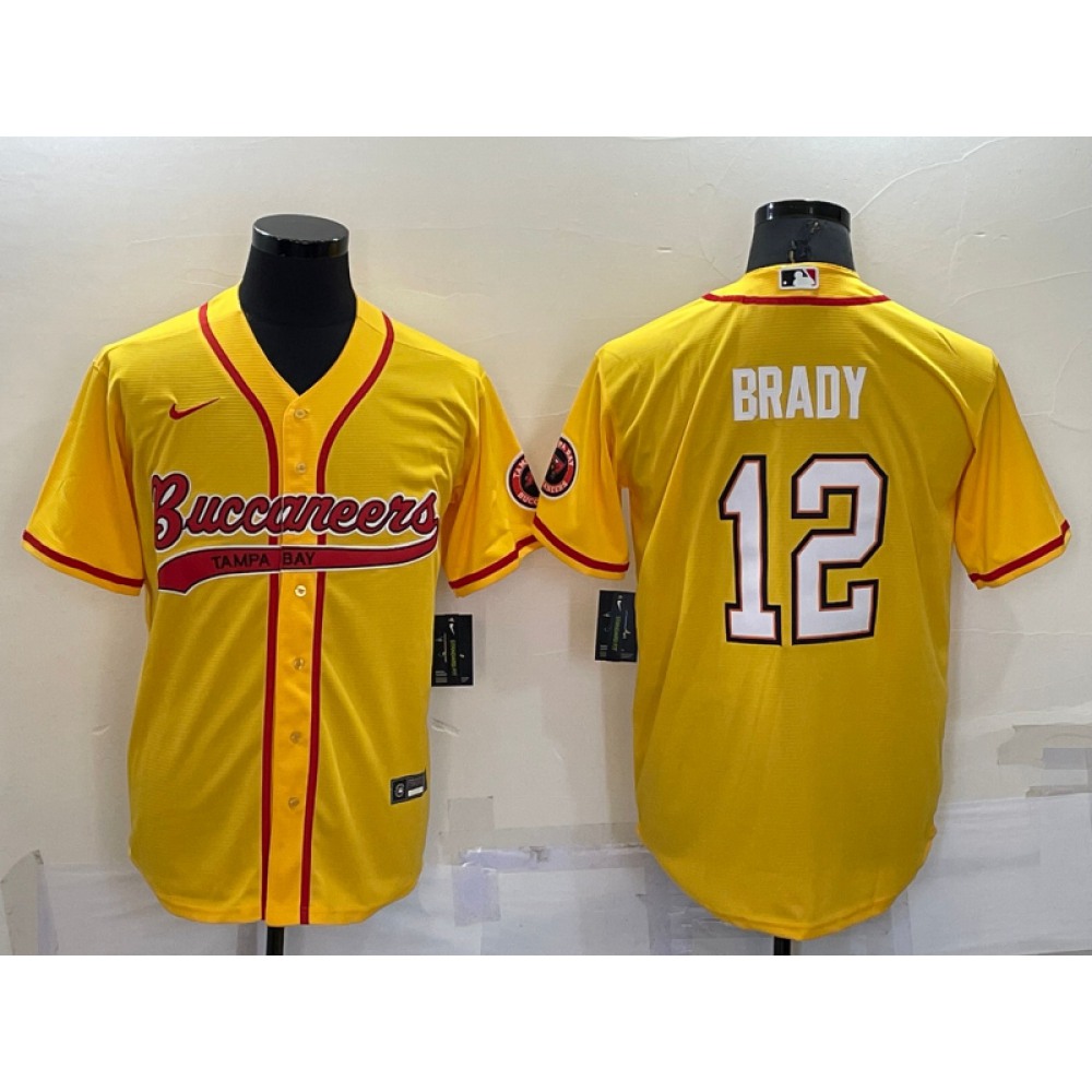 Men's Tampa Bay Buccaneers #12 Tom Brady Yellow Cool Base Stitched Baseball Jersey Men's Tampa Bay Buccaneers #12 Tom Brady Yellow Cool Base Stitched Baseball Jersey