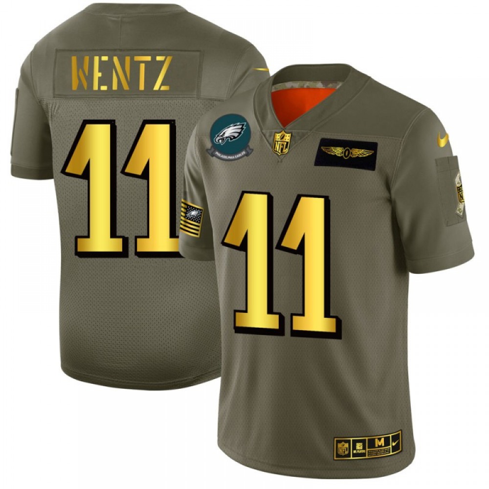 Men's Philadelphia Eagles #11 Carson Wentz 2019 Olive/Gold Salute To Service Limited Stitched NFL Jersey Men's Philadelphia Eagles #11 Carson Wentz 2019 Olive/Gold Salute To Service Limited Stitched NFL Jersey