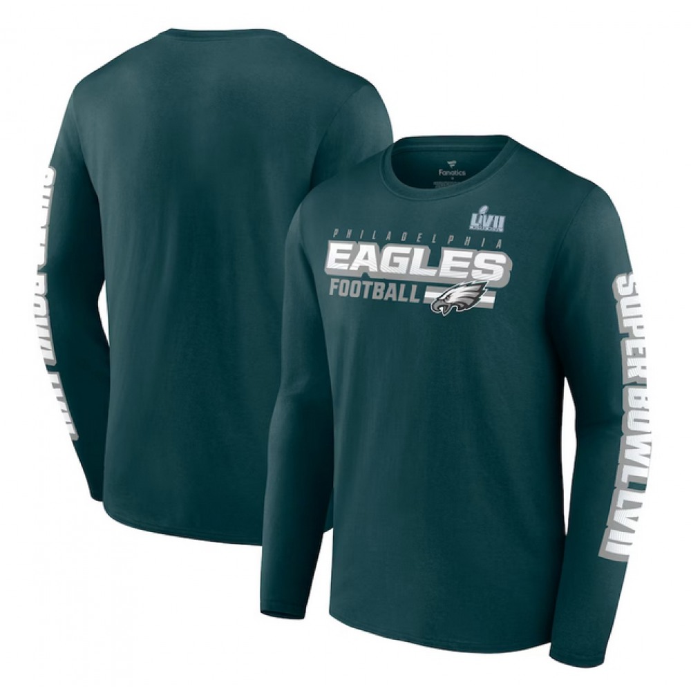 Men's Philadelphia Eagles Midnight Green Super Bowl LVII Star Trail Long Sleeve T-Shirt Men's Philadelphia Eagles Midnight Green Super Bowl LVII Star Trail Long Sleeve T-Shirt