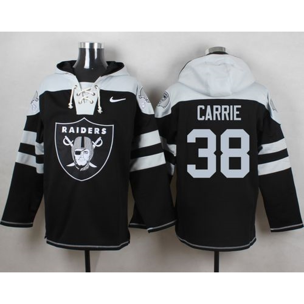 Nike Raiders #38 T.J. Carrie Black Player Pullover NFL Hoodie