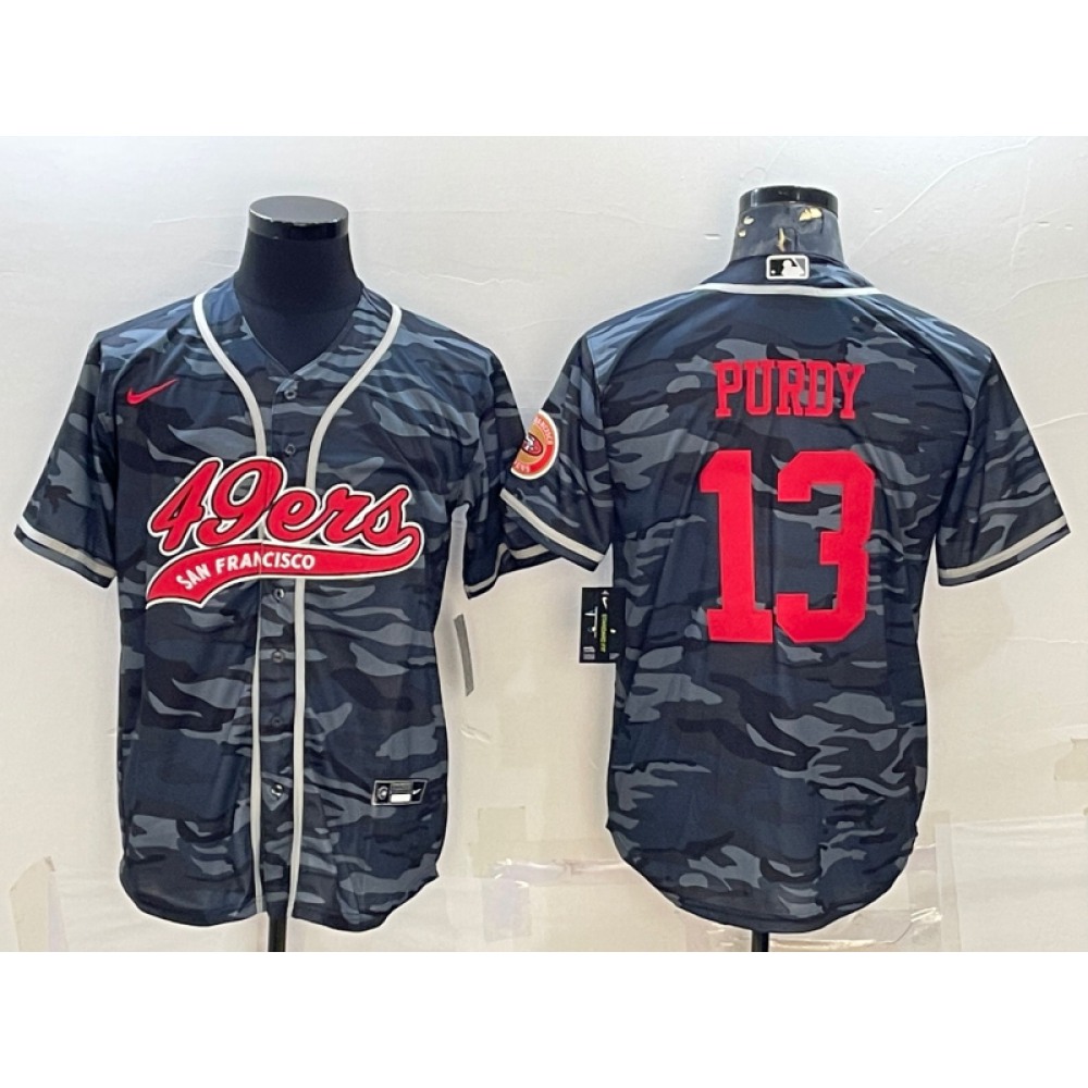 Men's San Francisco 49ers #13 Brock Purdy Grey Camo With Patch Cool Base Stitched Baseball Jersey Men's San Francisco 49ers #13 Brock Purdy Grey Camo With Patch Cool Base Stitched Baseball Jersey