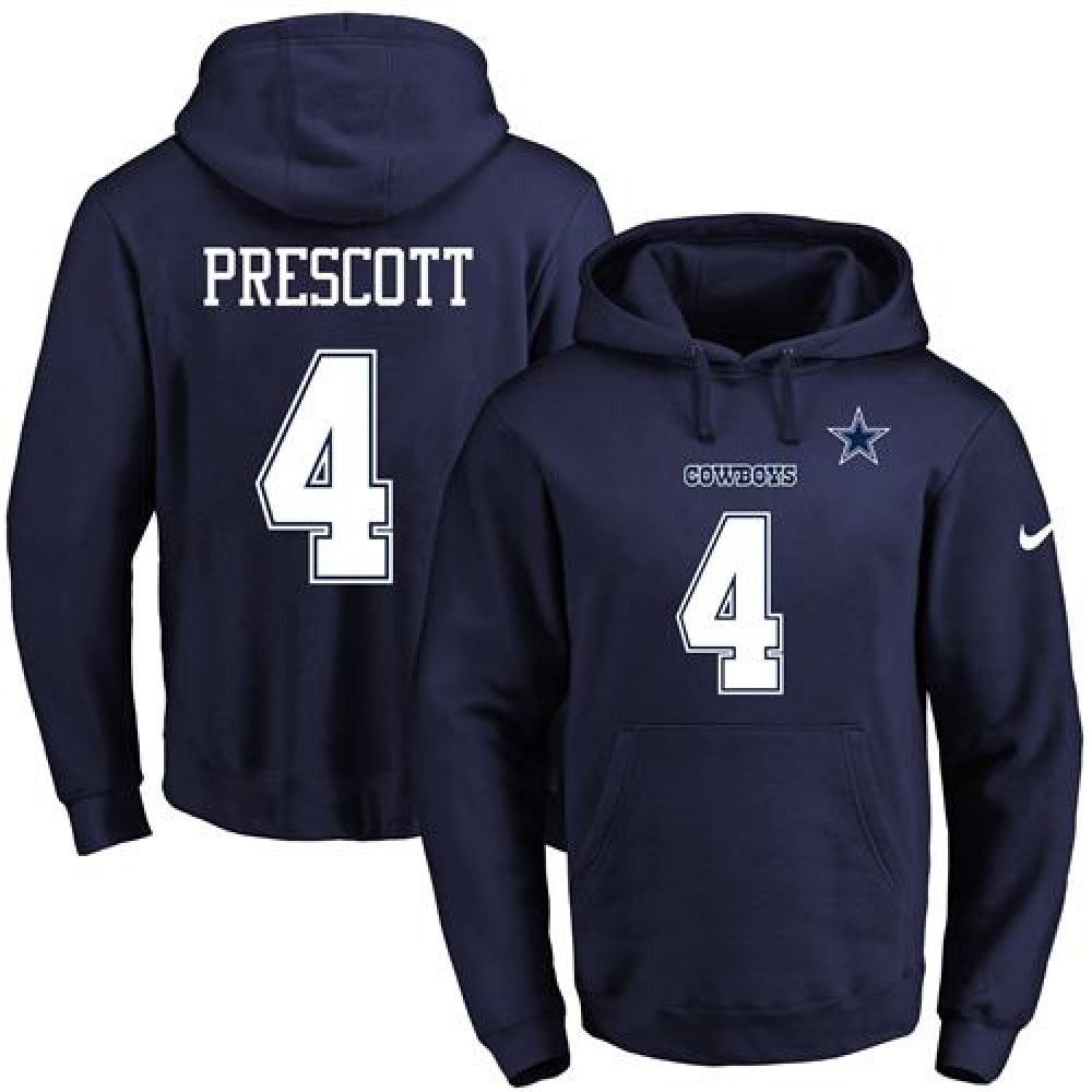 Nike Cowboys #4 Dak Prescott Navy Blue Name & Number Pullover NFL Hoodie Nike Cowboys #4 Dak Prescott Navy Blue Name & Number Pullover NFL Hoodie