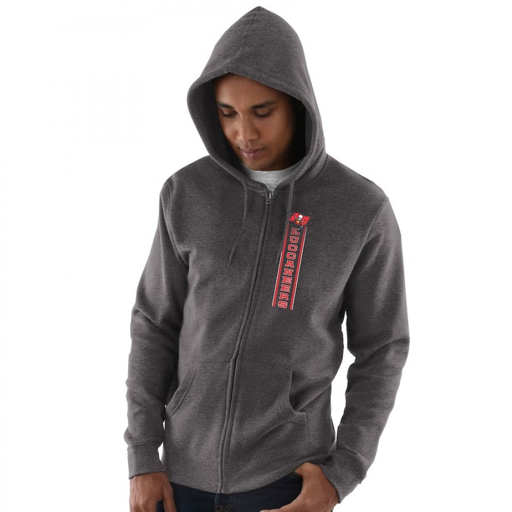 Men's Tampa Bay Buccaneers Heathered Charcoal Hook and Ladder Full-Zip NFL Hoodie Men's Tampa Bay Buccaneers Heathered Charcoal Hook and Ladder Full-Zip NFL Hoodie