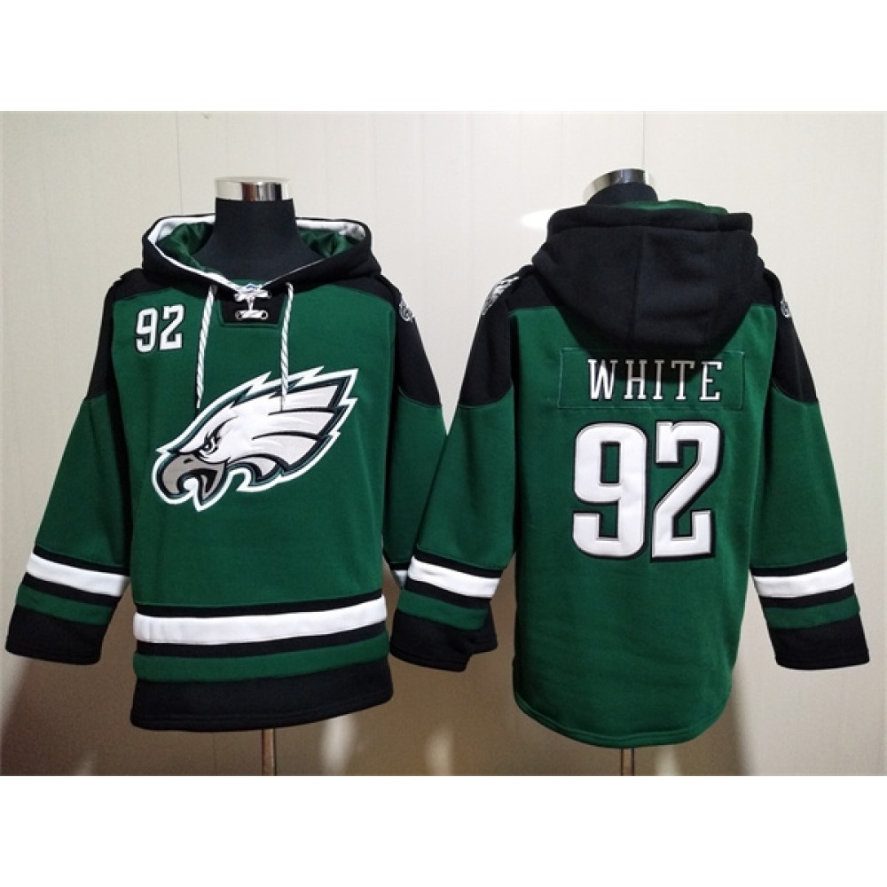 Men's Philadelphia Eagles #92 Reggie White Green Lace-Up Pullover Hoodie Men's Philadelphia Eagles #92 Reggie White Green Lace-Up Pullover Hoodie